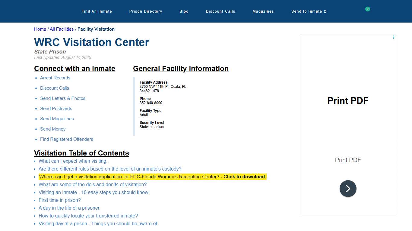 FDC-Florida Women's Reception Center Visitation, dress code & visiting hours