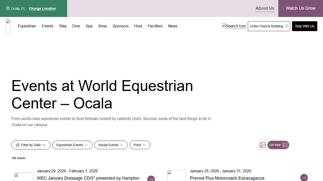 Ocala Events Calendar World Equestrian Center – Ocala