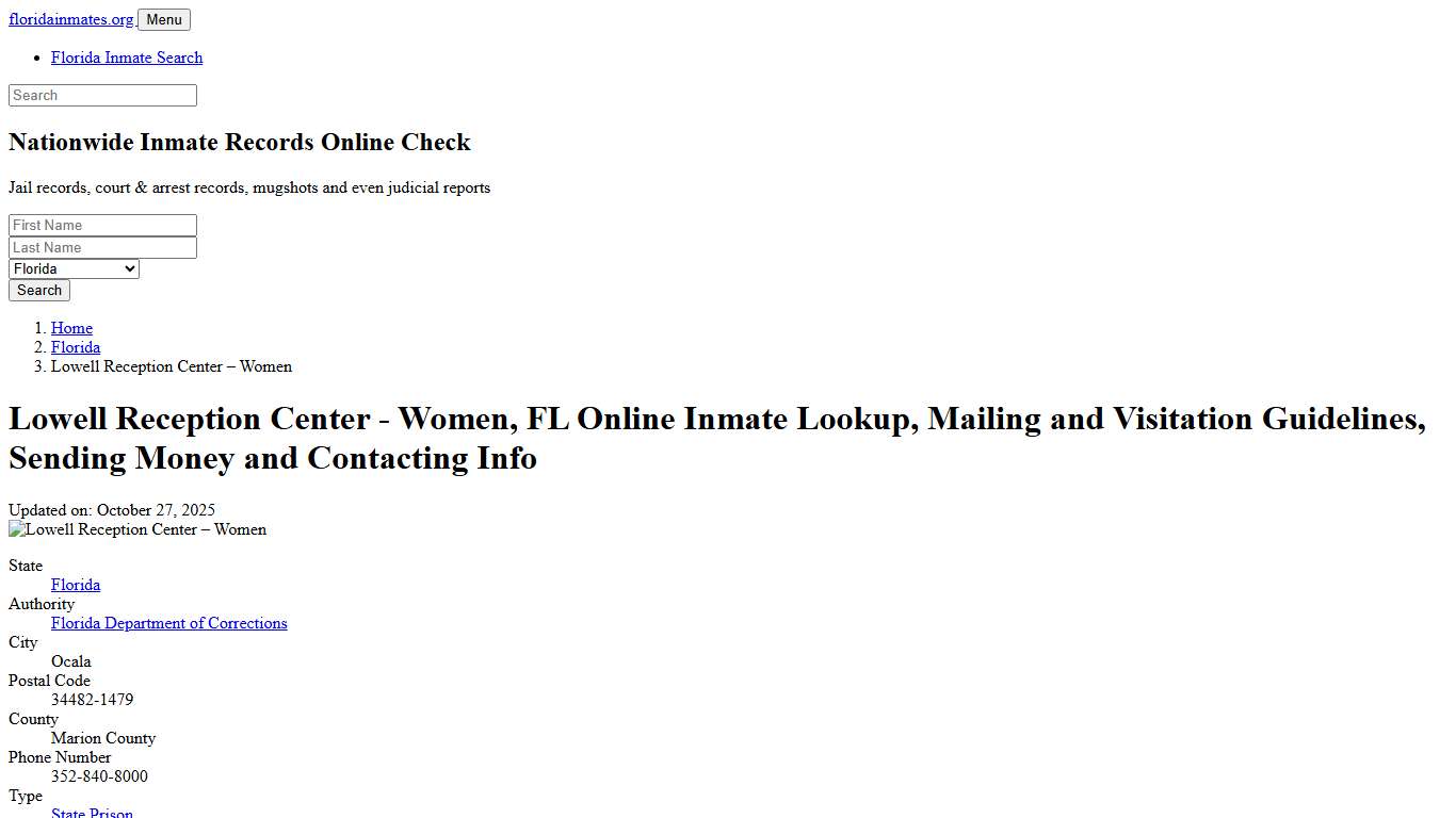 Lowell Reception Center - Women, FL: Offender Search, Visitation & Contact Info